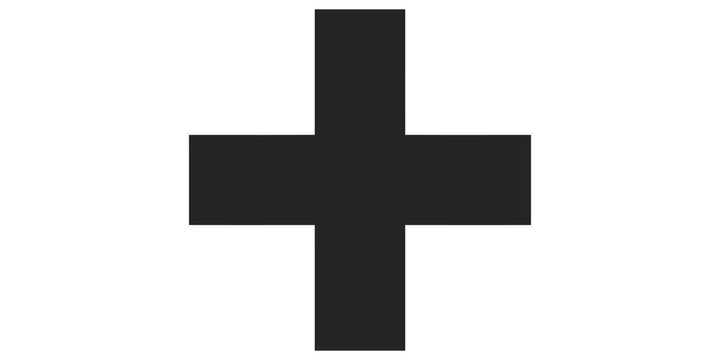 Black plus sign cross icon symbol for addition medical or interface.