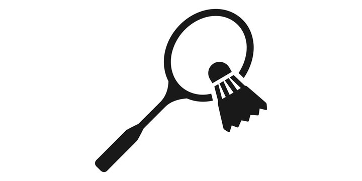 Badminton racket with shuttlecock silhouette icon for professional sports.