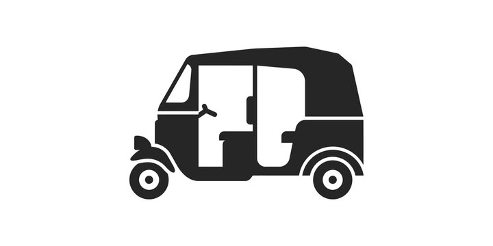 Auto rickshaw icon for urban transport services in asian city landscape.
