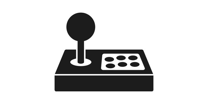 Black arcade joystick controller icon with buttons for gaming design.