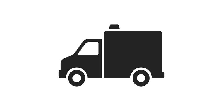 Black delivery truck silhouette for logistics and transportation use.