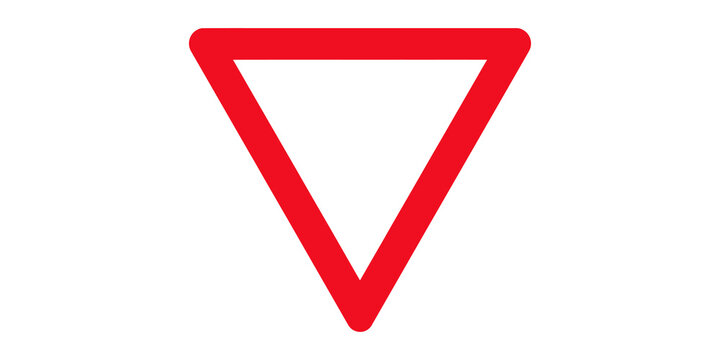 Red outline yield sign vector on transparent background.