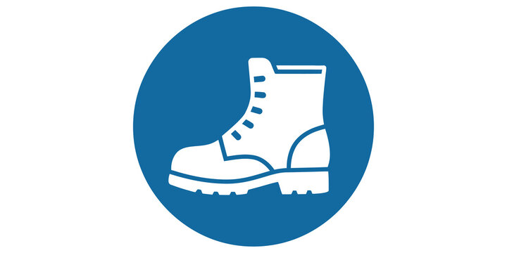 Blue circle work boot icon with white lines for industrial safety gear.