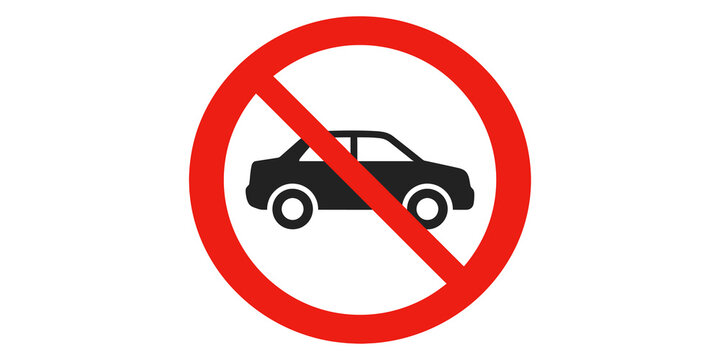 No cars allowed sign with a red circle and slash isolated.