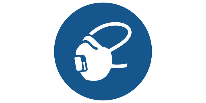 Safety face respirator mask icon blue circle graphic for health hygiene.