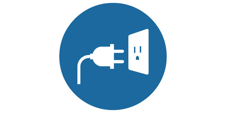 Electrical plug and outlet blue icon for power connection and energy.