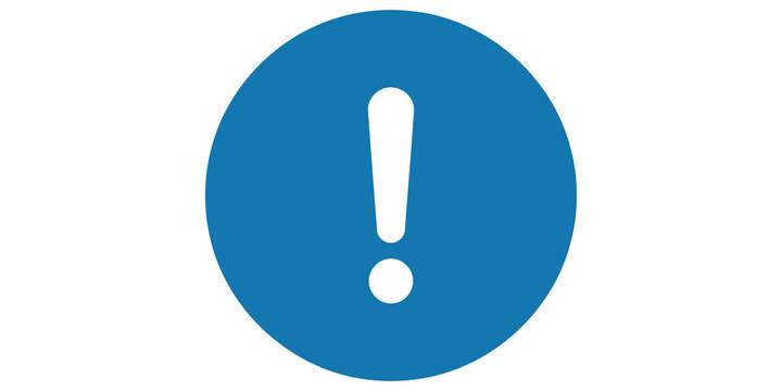 Exclamation mark attention blue sign for important information alert.