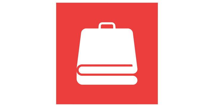 Red square bag icon for luggage travel and retail shopping branding.