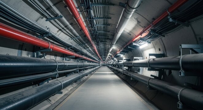 Expansive Underground Utility Tunnel with Extensive Piping and Conduit Systems