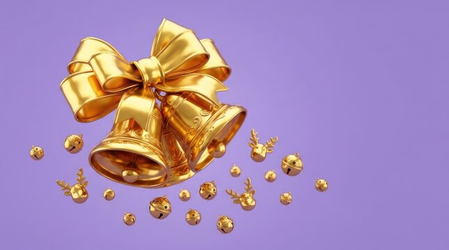 Golden Christmas Bells with Bow Ornament