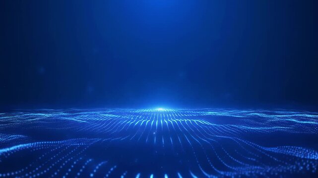 Abstract Digital Landscape with Glowing Light Source and Rippling Surface During Dynamic Camera Fly-Through