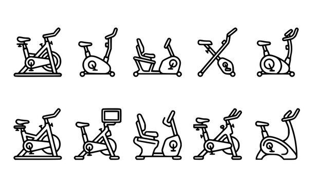Stationary Exercise Bike Outline Icon Collection for Home Fitness