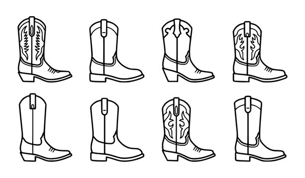 Cowboy Boots Western Footwear Outline Icon Collection