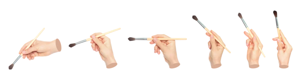 Fotobehang Schilderij Set of Woman hand holds paint brush, isolated on transparent background, painting and design concept. Contemporary art  © rvlsoft