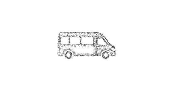 Sketch minibus icon animation - smooth progressive reveal