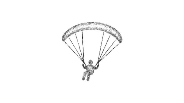 Sketch paragliding icon animation - smooth progressive reveal