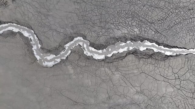 Top Down Drone View of Toxic Waste River in Geamana Romania
