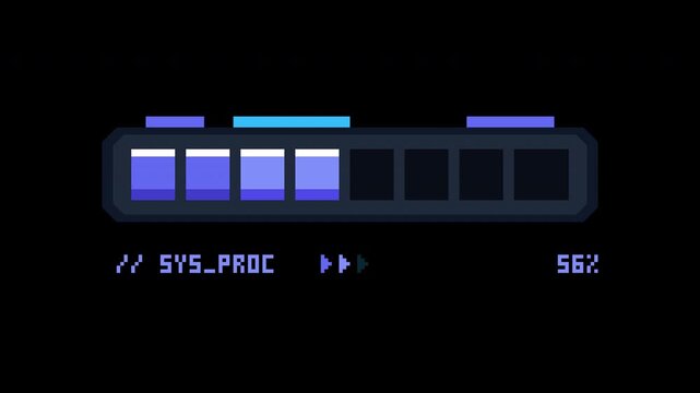 Pixel art loading progress bar with percentage indicator retro system process status display on dark background