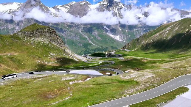 Aerial Summer Flight Above Grossglockner Alpine Road in Austria
