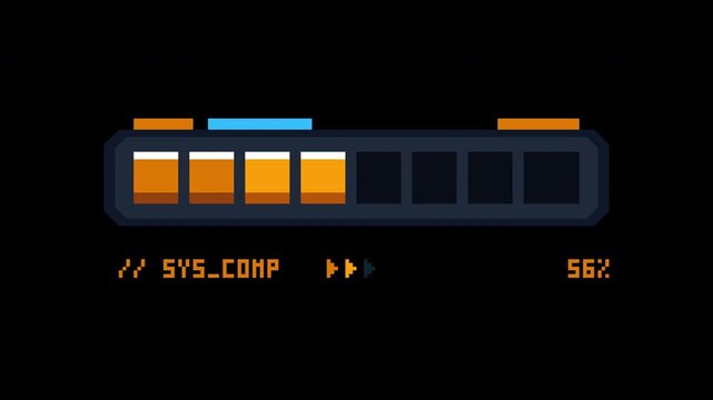 Pixel art loading progress bar interface element in retro 8 bit gaming style on black background