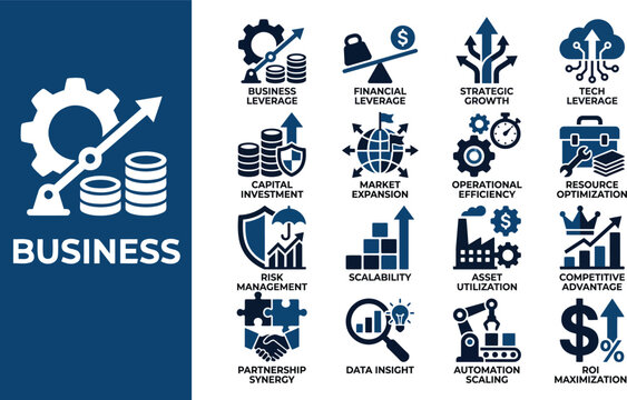 Set of blue business leverage and financial growth vector