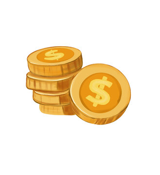 Stack of golden dollar coins vector icon for game UI, finance, and mobile app design
