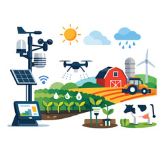 Naklejka premium Smart farming technology with drones, solar panels, and agriculture