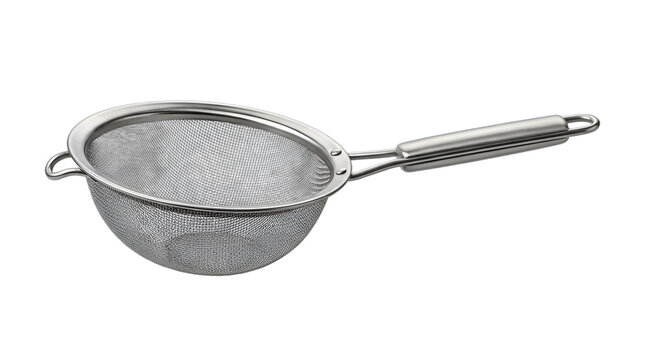 Stainless steel fine mesh kitchen strainer isolated on white background
