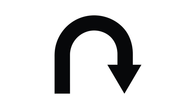 Circular arrow with downward point black silhouette