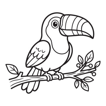 Cute Cartoon Toucan Outline Vector Clipart For Children Preschool Activity Sheet Tropical Bird Line Drawing Printable Coloring Page Asset.