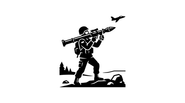 Soldier using manpads to fire at jet aircraft.