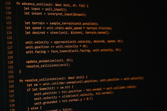 Orange Syntax Highlighted Code Macro Close-Up On Display
