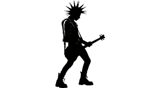 Punk guitarist silhouette on white background.