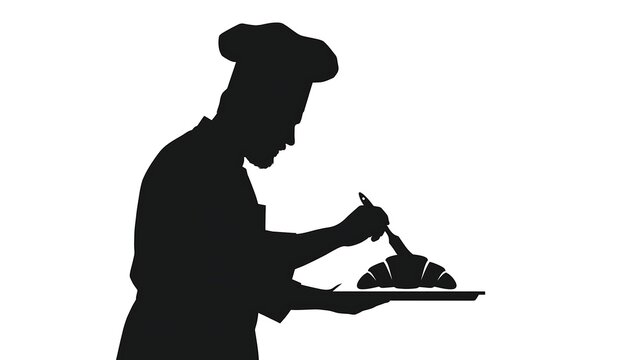 Silhouette chef cooking on white background.