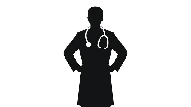 Silhouette of doctor with stethoscope white background.