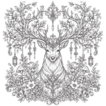Ornate Woodland Stag Mandala, woodland stag, stag mandala, deer mandala, ornate deer, majestic stag, forest wildlife, woodland animal, deer illustration, antler design, animal mandala, wildlife mandal
