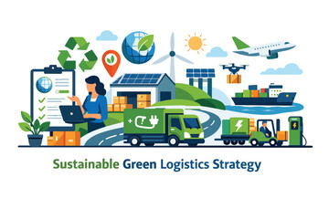 Fototapeta premium Sustainable Green Logistics Strategy Concept with Eco-Friendly Transport
