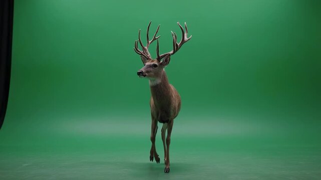 Majestic Red Deer standing with antlers on green screen showing rotation for commercial use