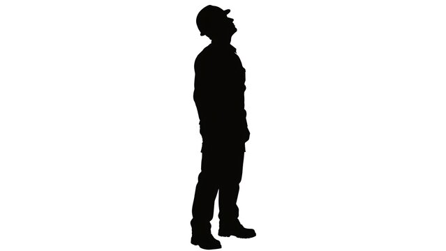 Silhouette of a person standing white background.