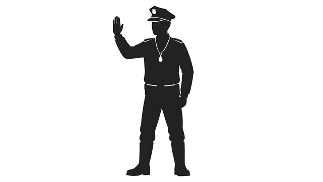Silhouette of police officer on white background.