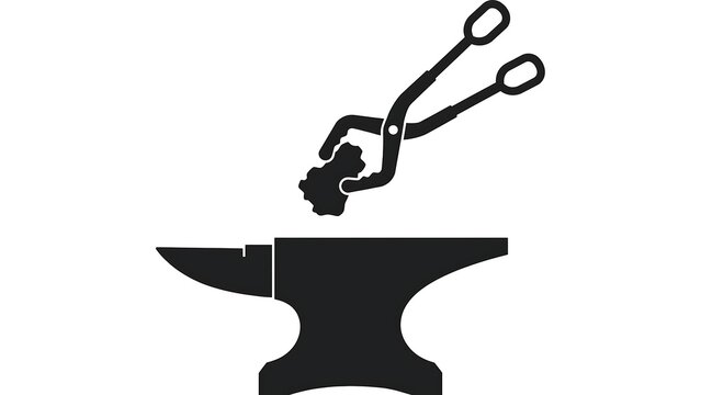 Blacksmith tongs on anvil white background.