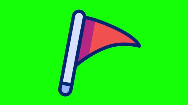 Red pennant flag waving isolated on green screen background flat cartoon vector animation high quality