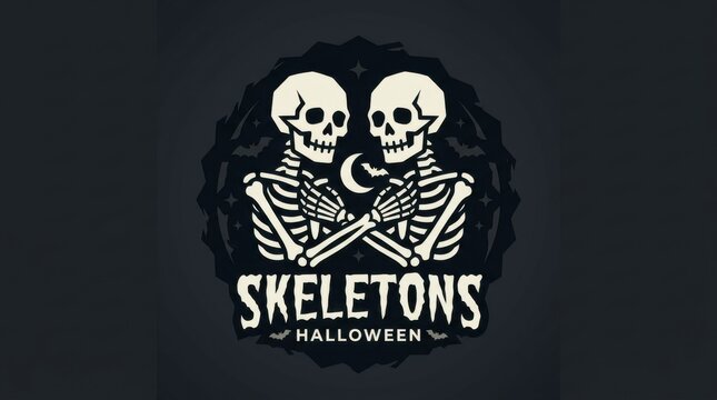 Classic Halloween skeletons logo design featuring two friendly skeletons in circular badge