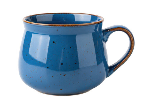 Ceramic coffee mug with speckled glaze and handle on transparent background