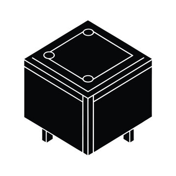 Isometric icon of a carrom board table with four pockets and a square playing surface for indoor tabletop games
