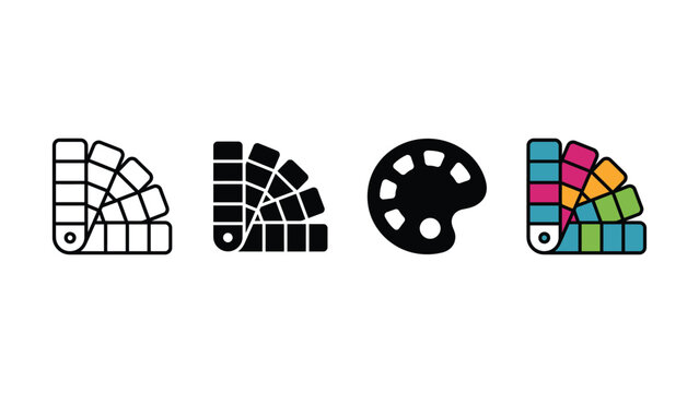 Set of vector icons featuring color swatch guides and artist palette illustrations