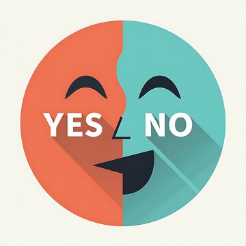 Split face icon with yes and no choice text concept