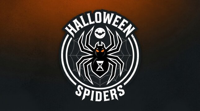 Minimalist Halloween spider badge with glowing red eyes and retro circular design