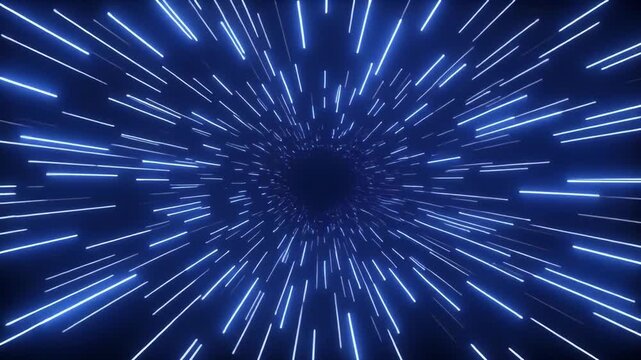Blue light tunnel motion abstract background with streaks of speed and energy