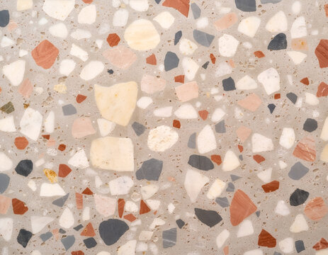 Colorful terrazzo texture background template with decorative aggregate chips